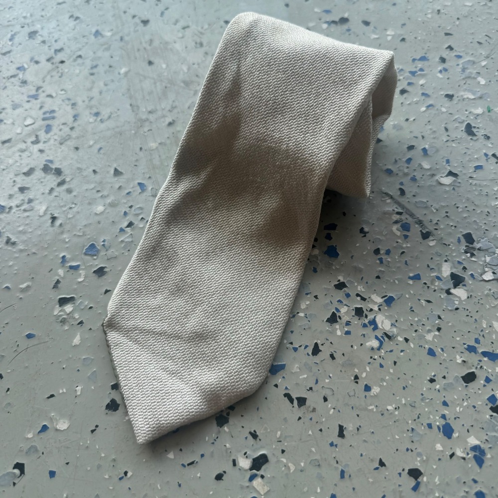 Armani Collezioni Mens Silk Tie Beige Basketweave Textured Made in Italy Luxury